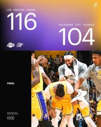 再胜西部第一！湖人天克雷霆 未来5场决定命运？